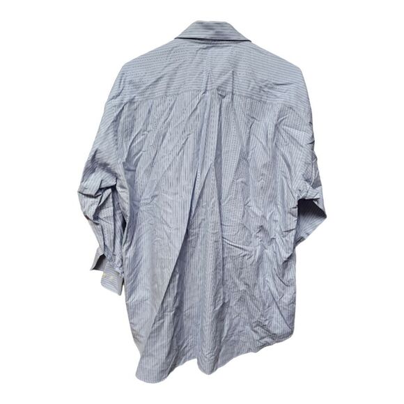 3027 - David Donahue Dress Shirt Mens 17.5  34/35 Blue Striped 100% Cotton - Picture 3 of 3